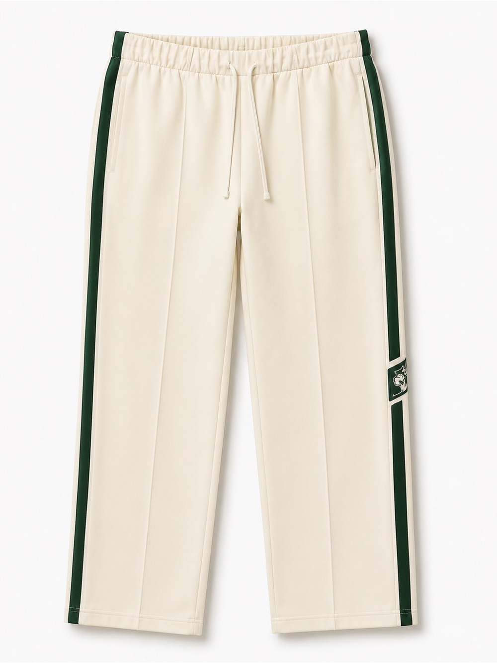 NWT Darc Sport Men's White Track Pants with Green Side Stripes